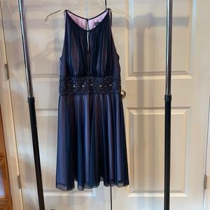 Jessica Howard Navy Sheer and Purple Dress with Beaded Waist (gently used)